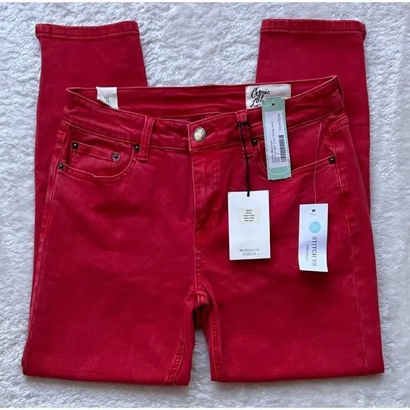 NWT Cosmic Blue Love Milo Side Split Capri Skinny Jean in Red Light, Size 28/6