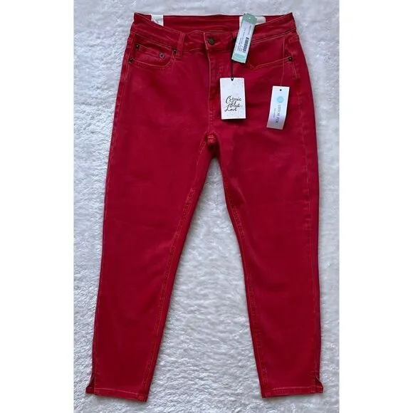 NWT Cosmic Blue Love Milo Side Split Capri Skinny Jean in Red Light, Size 28/6