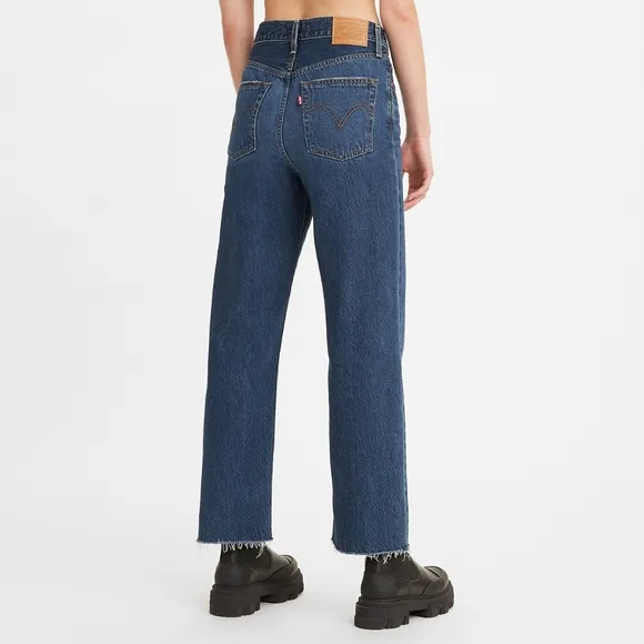 NWT Levi's Premium Noe Down Dark Wash Ribcage Straight Ankle Cutoff Jeans