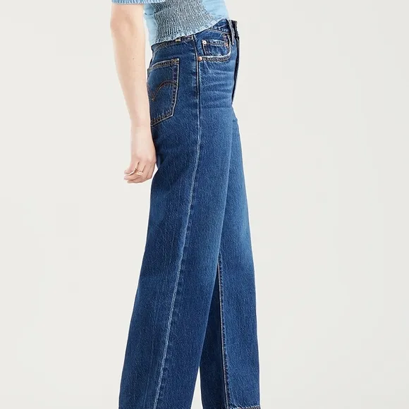 NWT Levi's Premium Noe Down Dark Wash Ribcage Straight Ankle Cutoff Jeans
