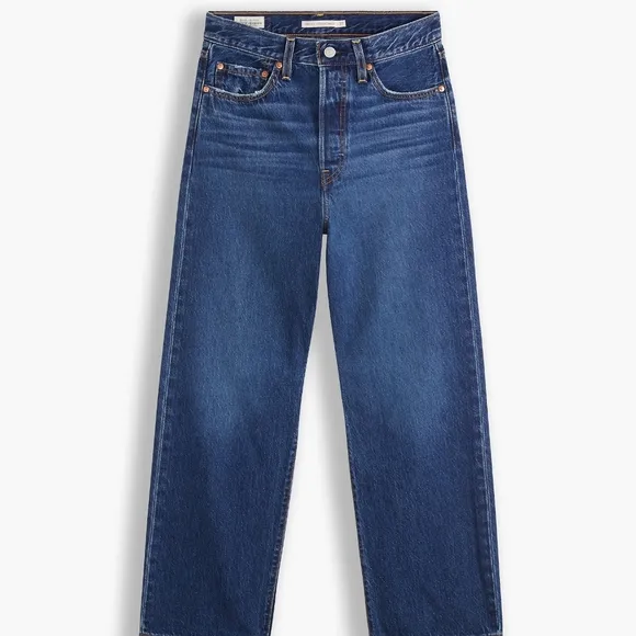 NWT Levi's Premium Noe Down Dark Wash Ribcage Straight Ankle Cutoff Jeans