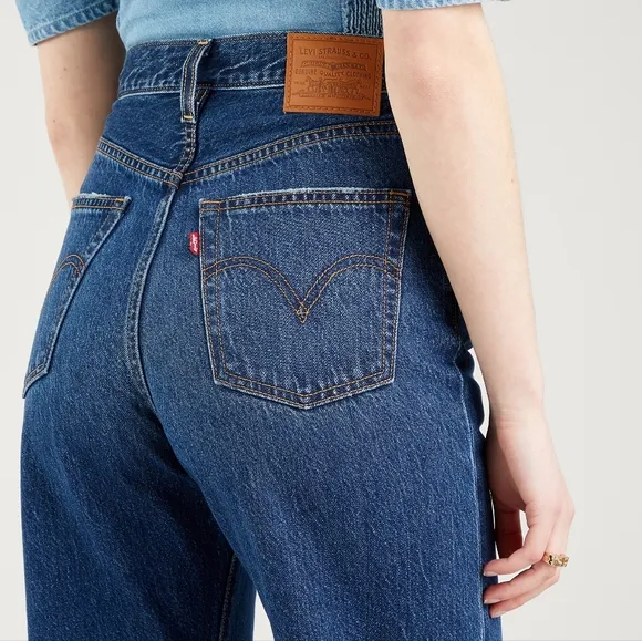 NWT Levi's Premium Noe Down Dark Wash Ribcage Straight Ankle Cutoff Jeans