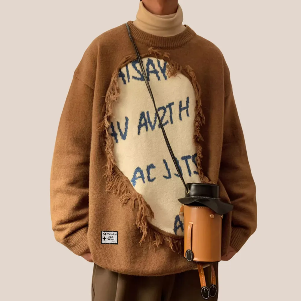 ⚡OOC' High Street Ripped Letter Patch Sweater