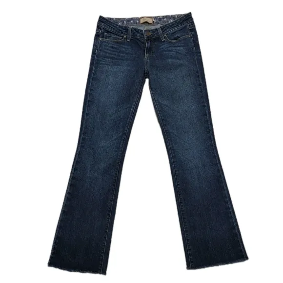 PAIGE Benedict Canyon Classic Rise Peg Leg Medium/Dark Wash Ladies 27 Raw Hem
