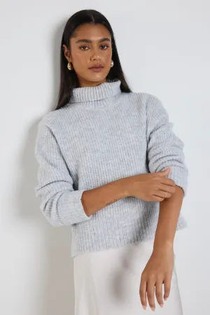 Penelope Light Grey Marle Roll Neck Knit Jumper