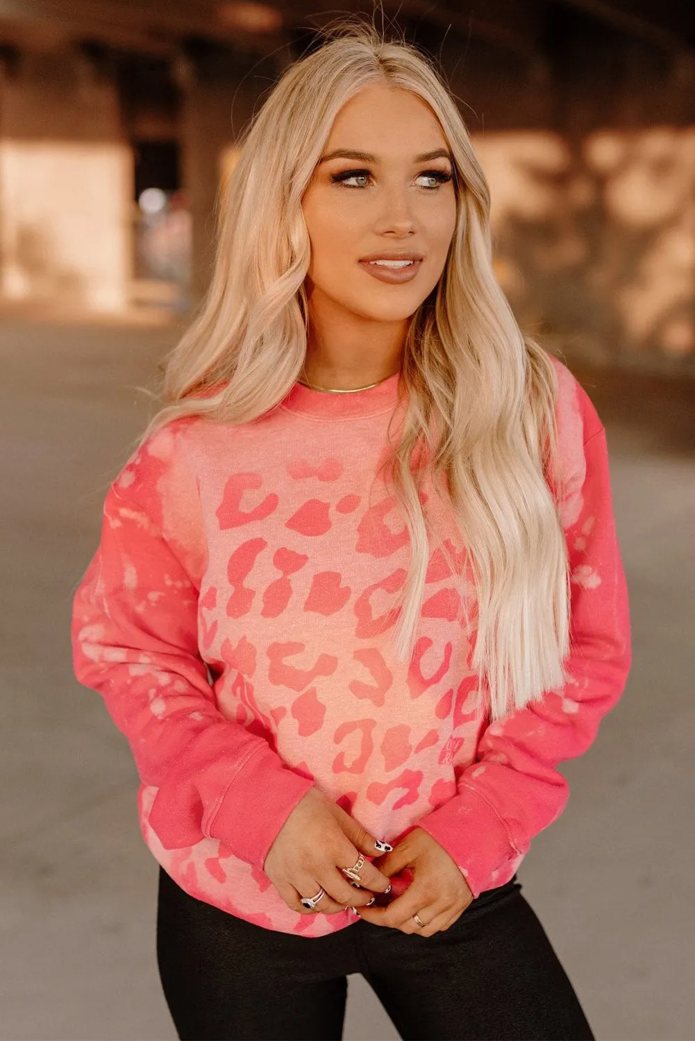 Pink Bleached Cheetah Print Sweatshirt