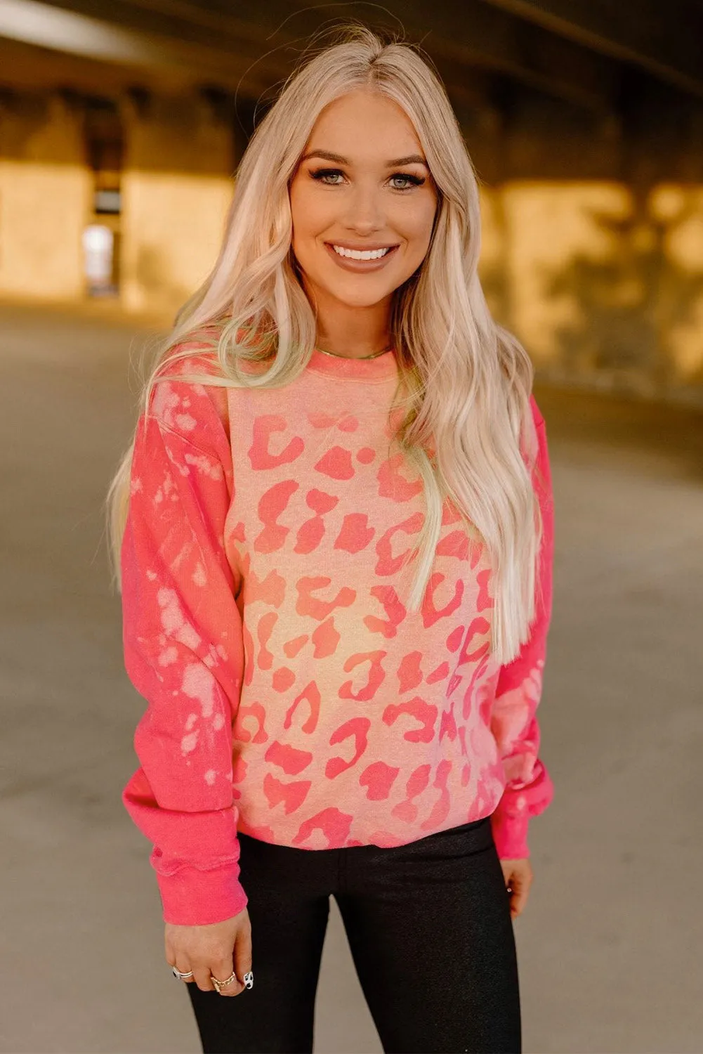 Pink Bleached Cheetah Print Sweatshirt
