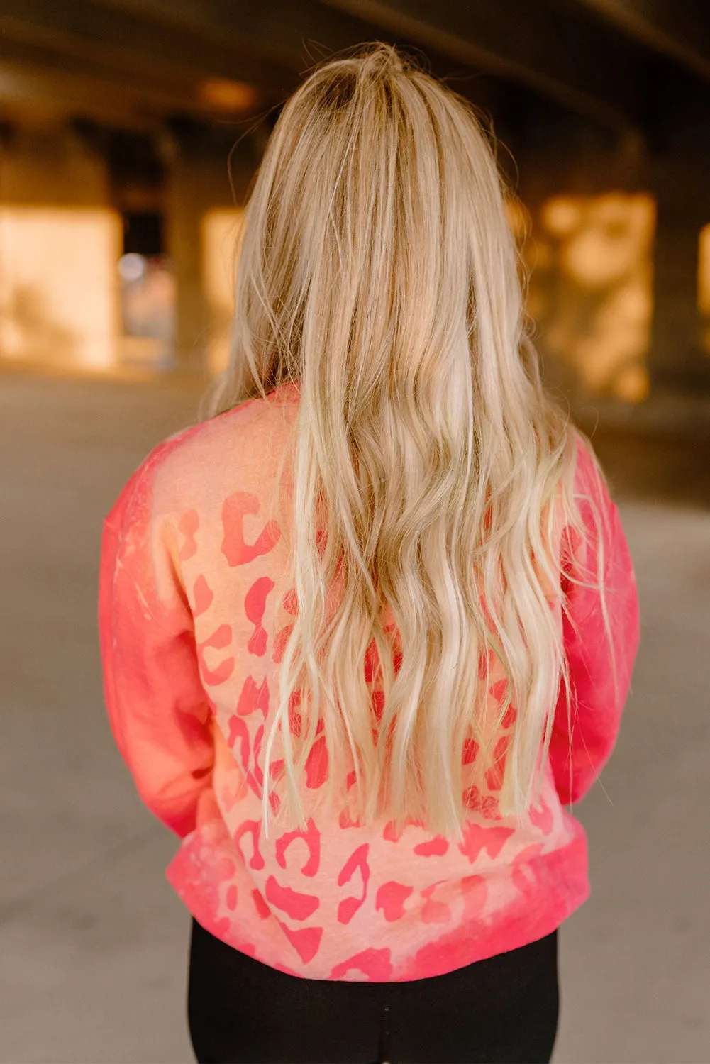Pink Bleached Cheetah Print Sweatshirt