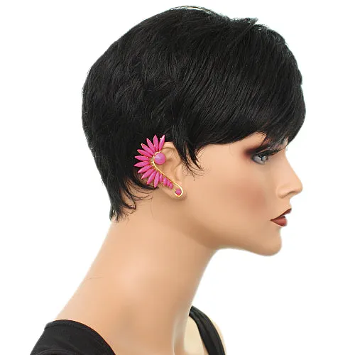 Pink Gold Beaded Faceted Stud Cuff Earring