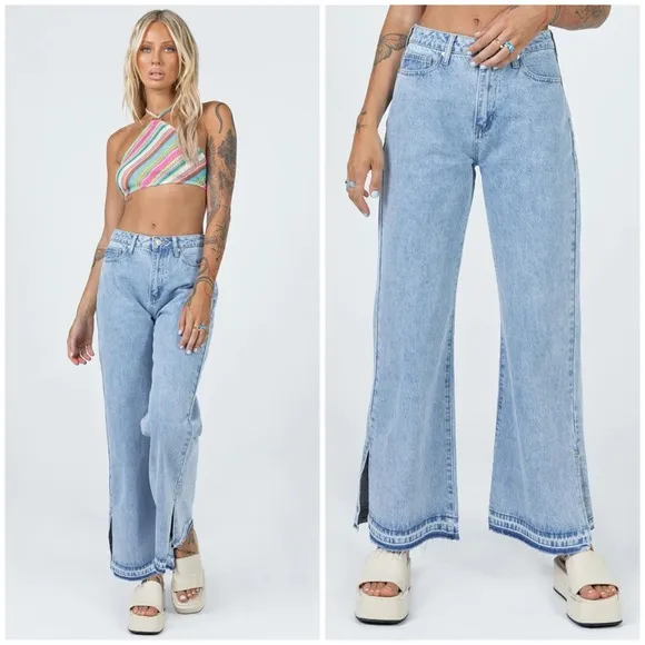 Princess Polly HOLMES LOW RISE FRAYED HEM DENIM JEANS NWT