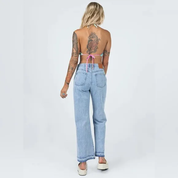 Princess Polly HOLMES LOW RISE FRAYED HEM DENIM JEANS NWT