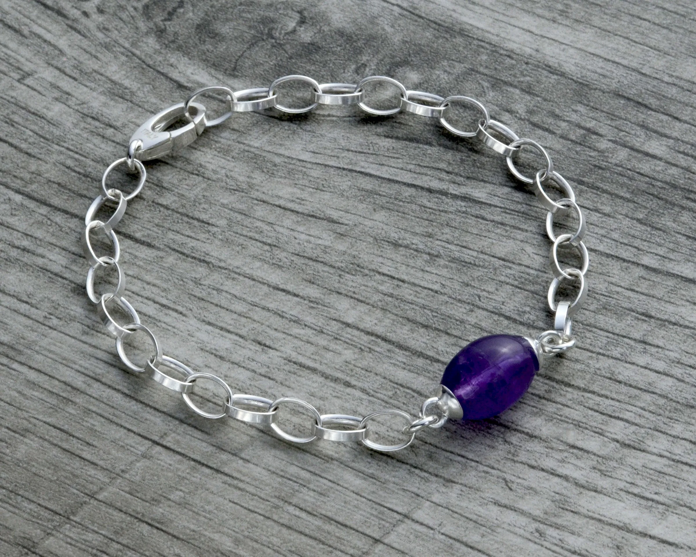 PURPLE AMETHYST GEMSTONE CHARM BRACELET