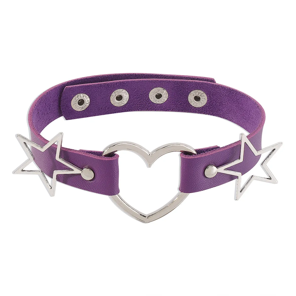Purple Polystyrene & Silver-Plated Star Heart Choker Necklace