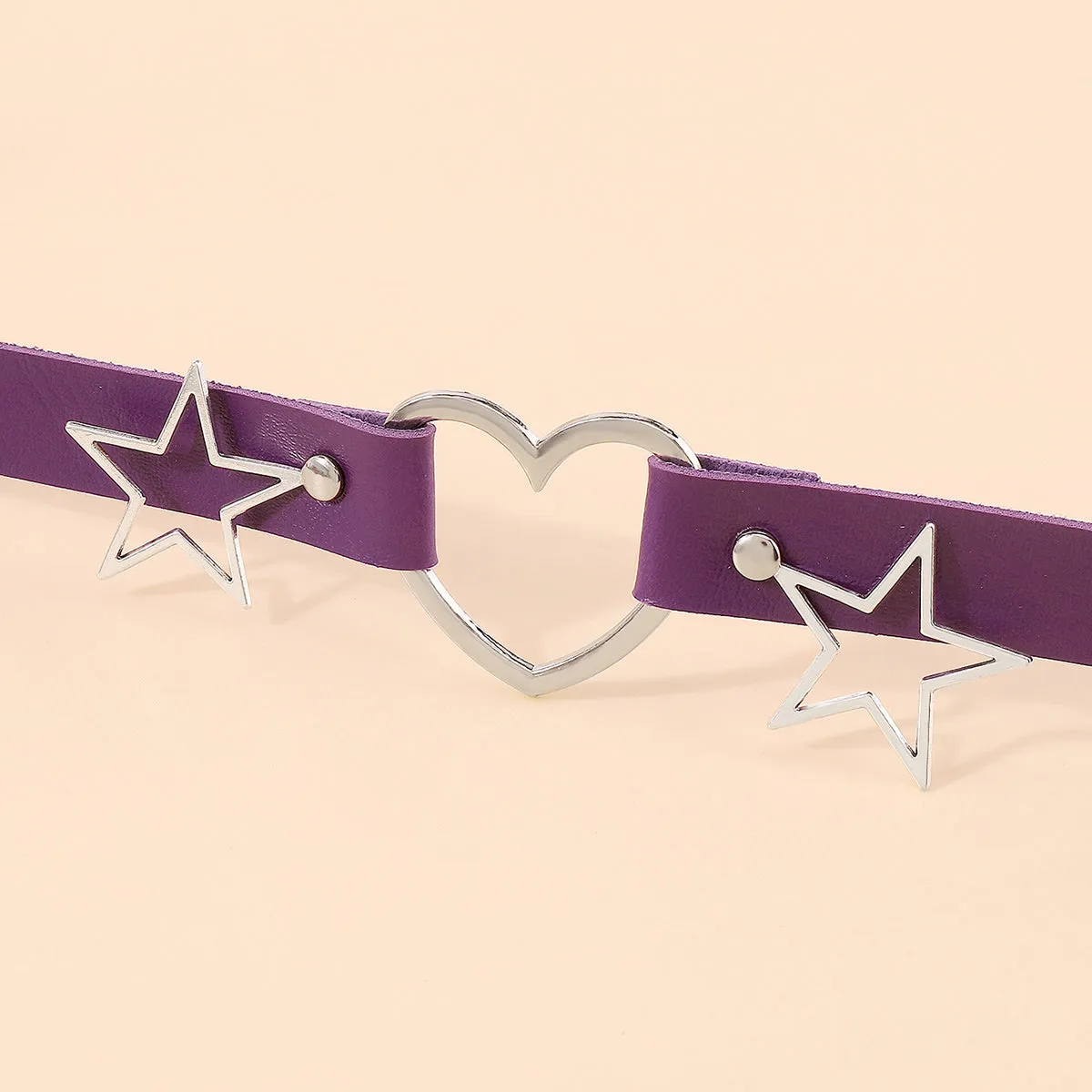 Purple Polystyrene & Silver-Plated Star Heart Choker Necklace