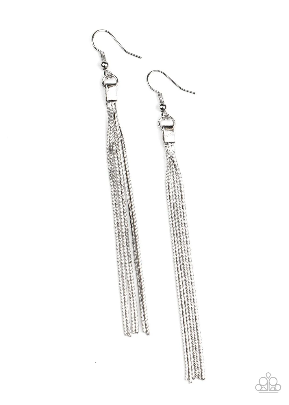 "Swing into Action" Silver Metal Chain Tassel Edgy Earrings