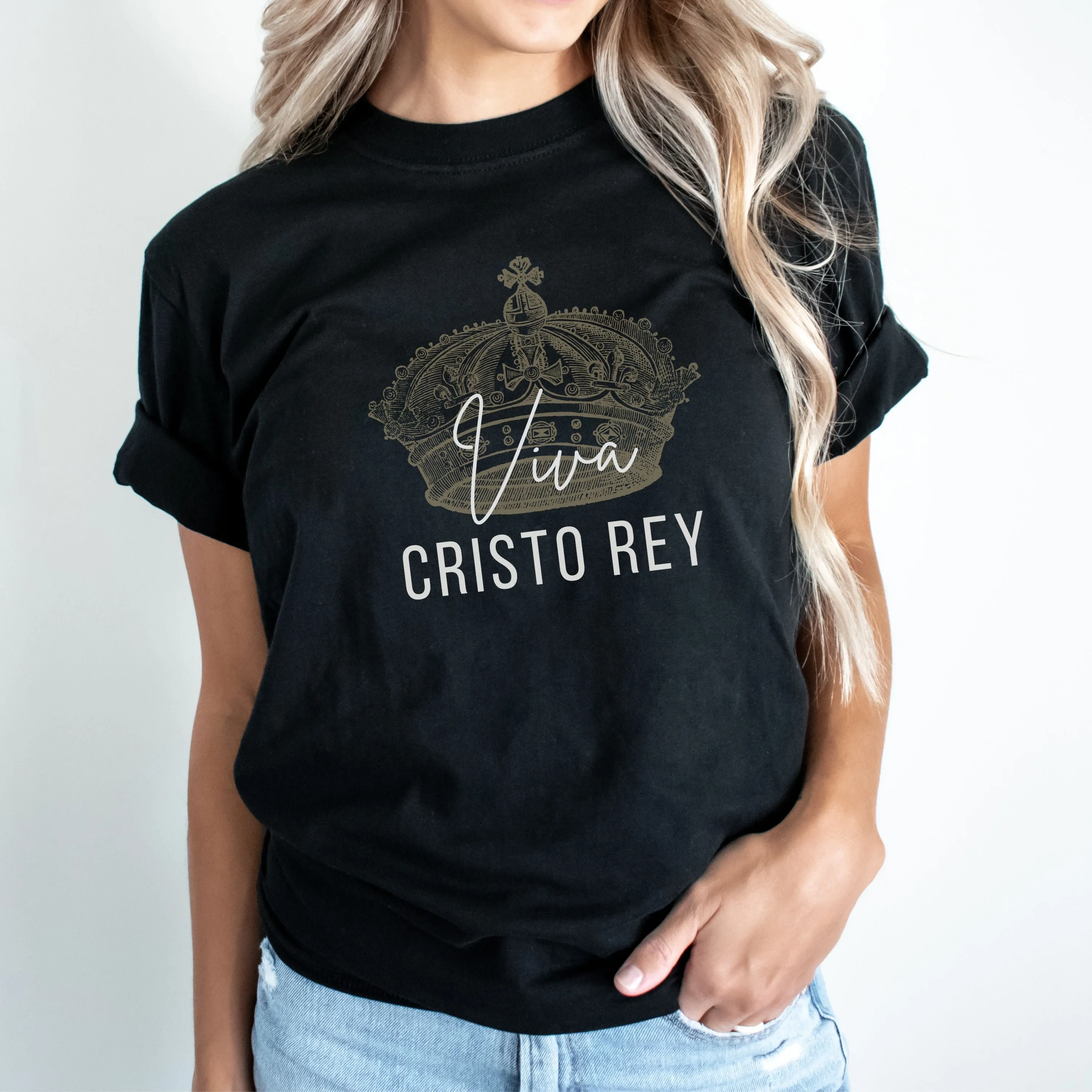 "Viva Cristo Rey" Black Crewneck T-Shirt