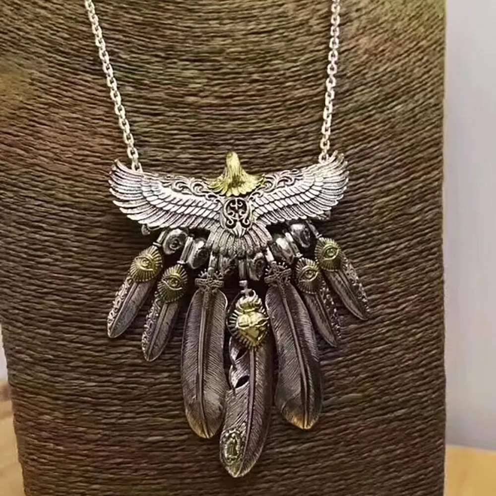 Real Solid 925 Sterling Silver Necklace Pendant Feather Tassel Animals Eagle God Eyes Punk Hip Hop Jewelry 22"-30"
