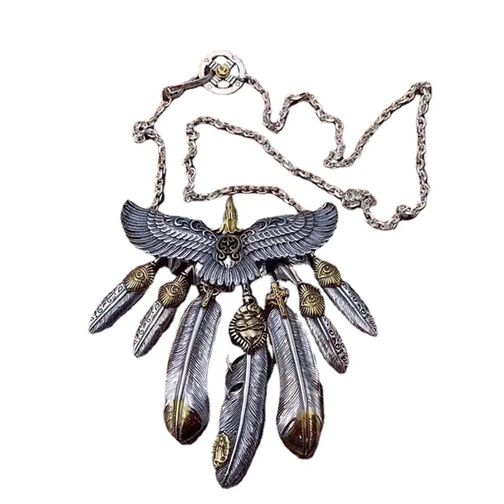 Real Solid 925 Sterling Silver Necklace Pendant Feather Tassel Animals Eagle God Eyes Punk Hip Hop Jewelry 22"-30"