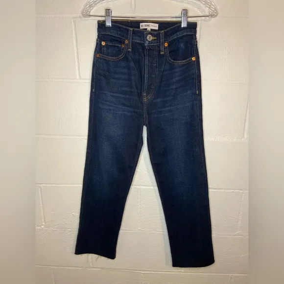 RE/DONE Ultra High Rise Stove Pipe Blue Jeans Frayed hem Raw hem Women’s size 25