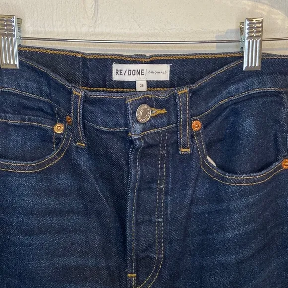 RE/DONE Ultra High Rise Stove Pipe Blue Jeans Frayed hem Raw hem Women’s size 25