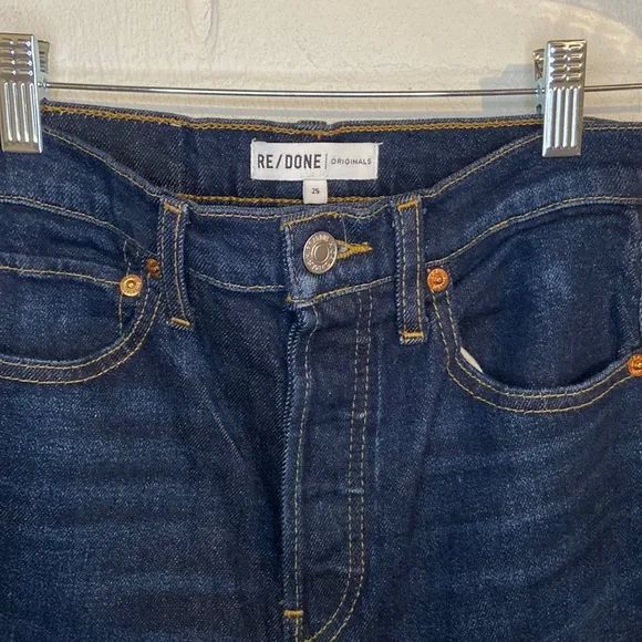 RE/DONE Ultra High Rise Stove Pipe Blue Jeans Frayed hem Raw hem Women’s size 25