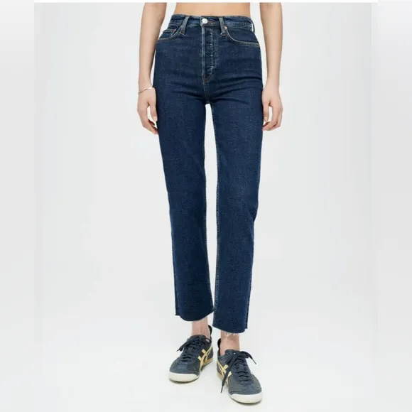 RE/DONE Ultra High Rise Stove Pipe Blue Jeans Frayed hem Raw hem Women’s size 25