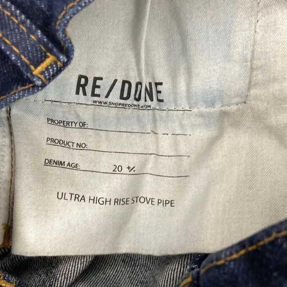RE/DONE Ultra High Rise Stove Pipe Blue Jeans Frayed hem Raw hem Women’s size 25
