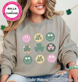 Retro Smiles and Shamrock St Patricks Day Tee or Sweatshirt