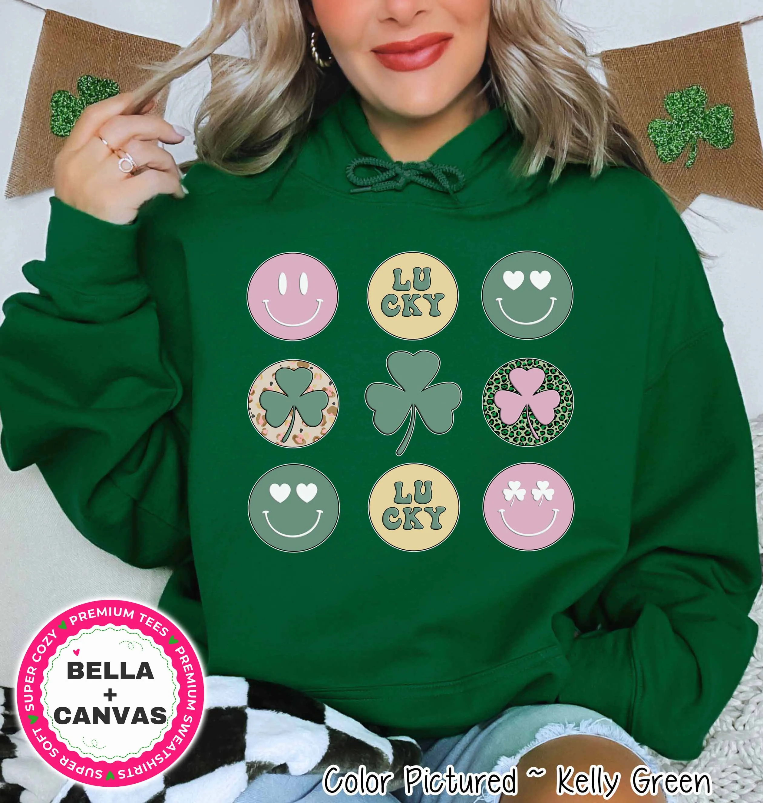 Retro Smiles and Shamrock St Patricks Day Tee or Sweatshirt
