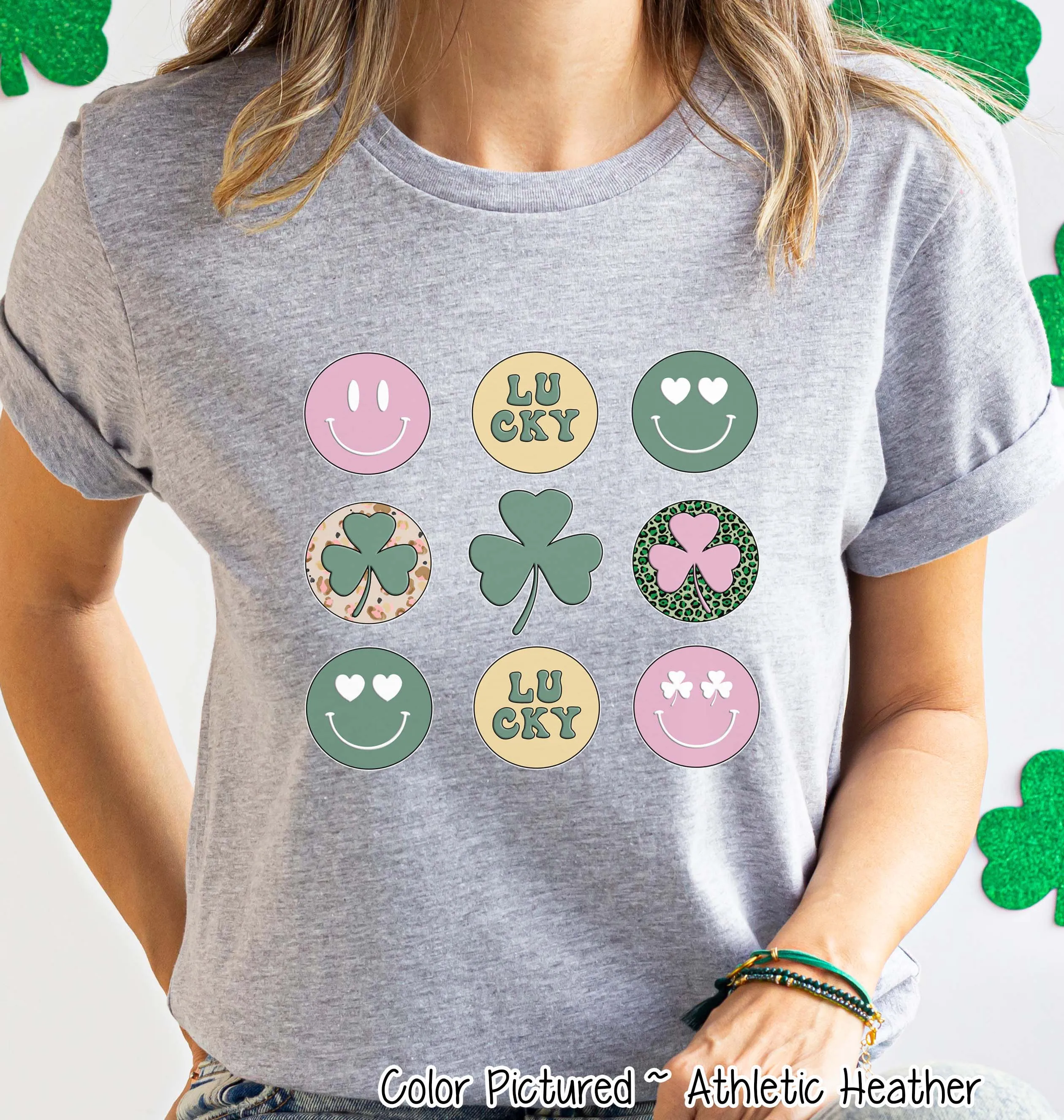 Retro Smiles and Shamrock St Patricks Day Tee or Sweatshirt