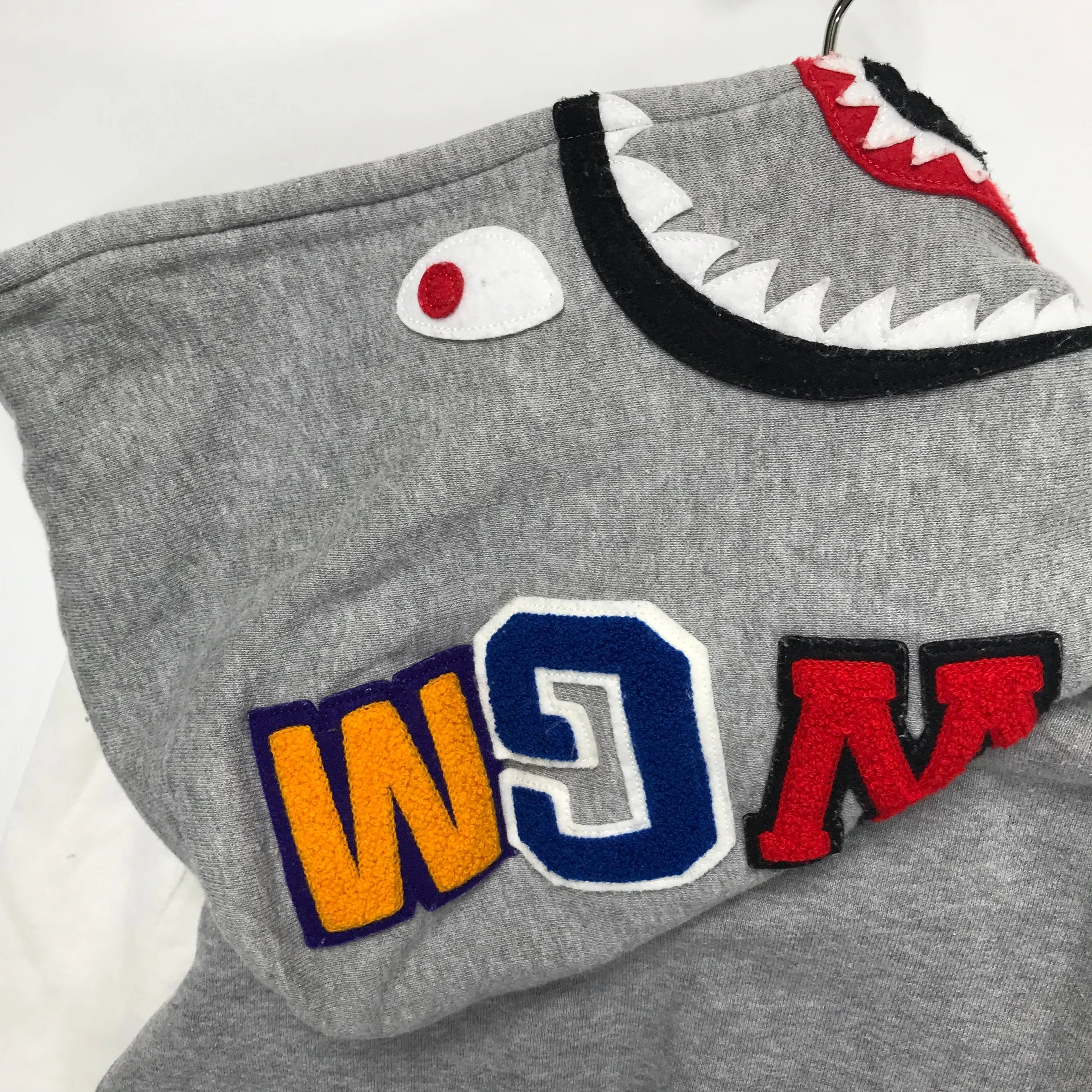 [S] A Bathing Ape Bape WGM Shark Sweatshirt Stadium Jacket Grey