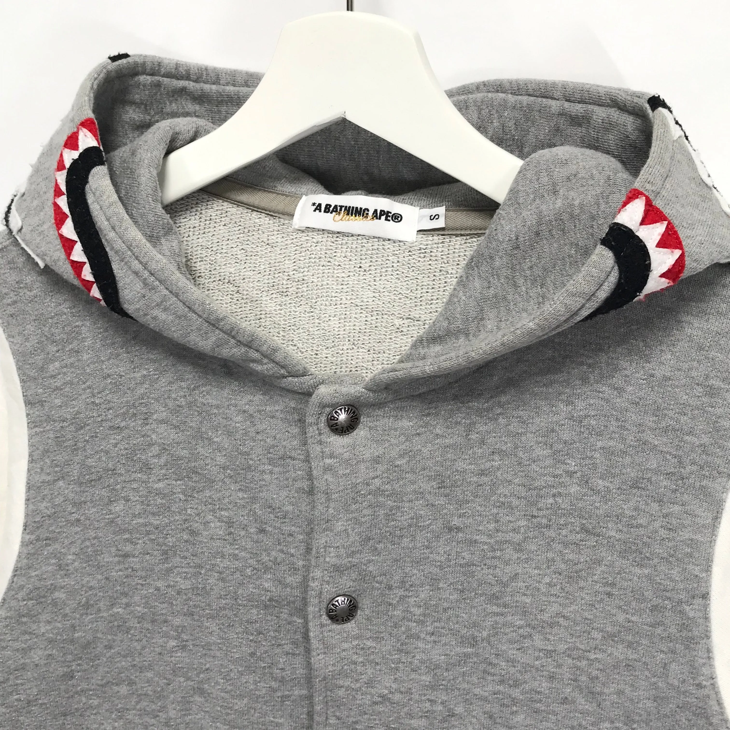 [S] A Bathing Ape Bape WGM Shark Sweatshirt Stadium Jacket Grey