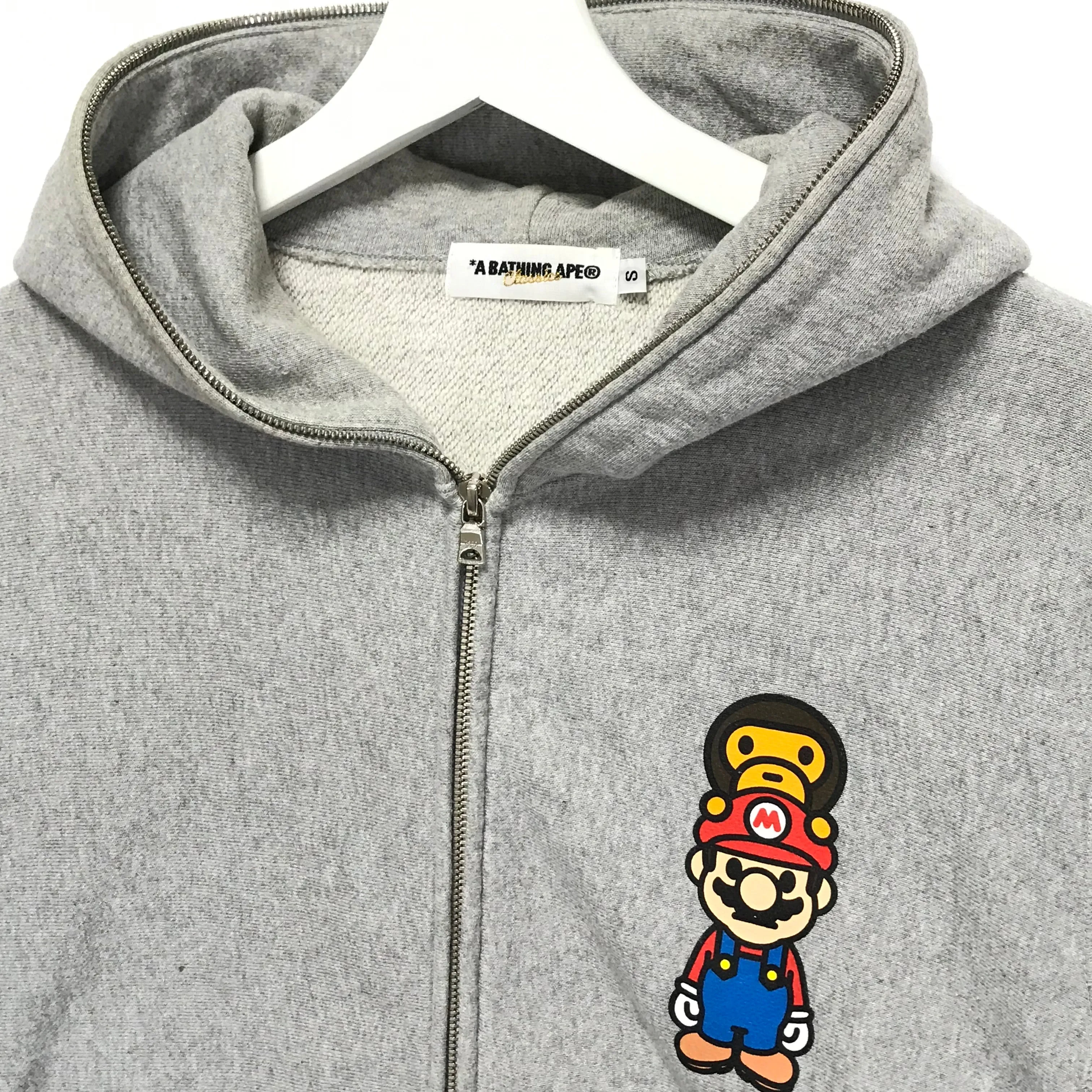 [S] A Bathing Ape Bape x Mario Full Zip Hoodie Grey