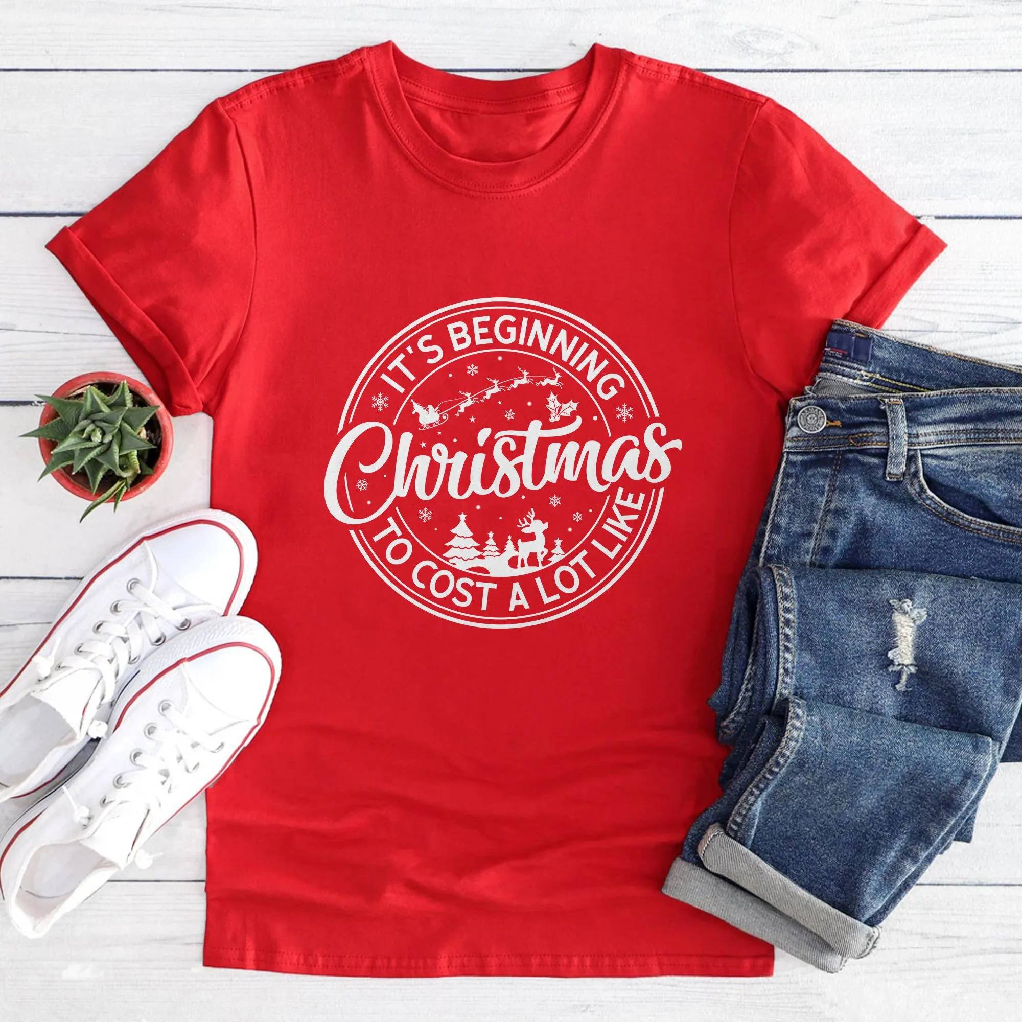 Sandjest It's Beginning To Cost A Lot Like Christmas Tshirt, Christmas Santa Shirt, Funny Christmas Holiday Tee, Christmas Celebration Gift