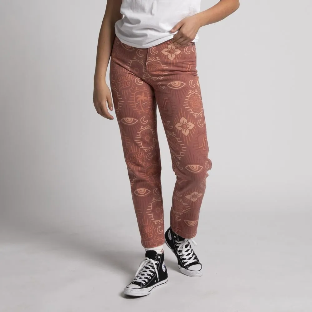 Santa Cruz Womens Pant Classic Dad Jeans - Red Patchwork