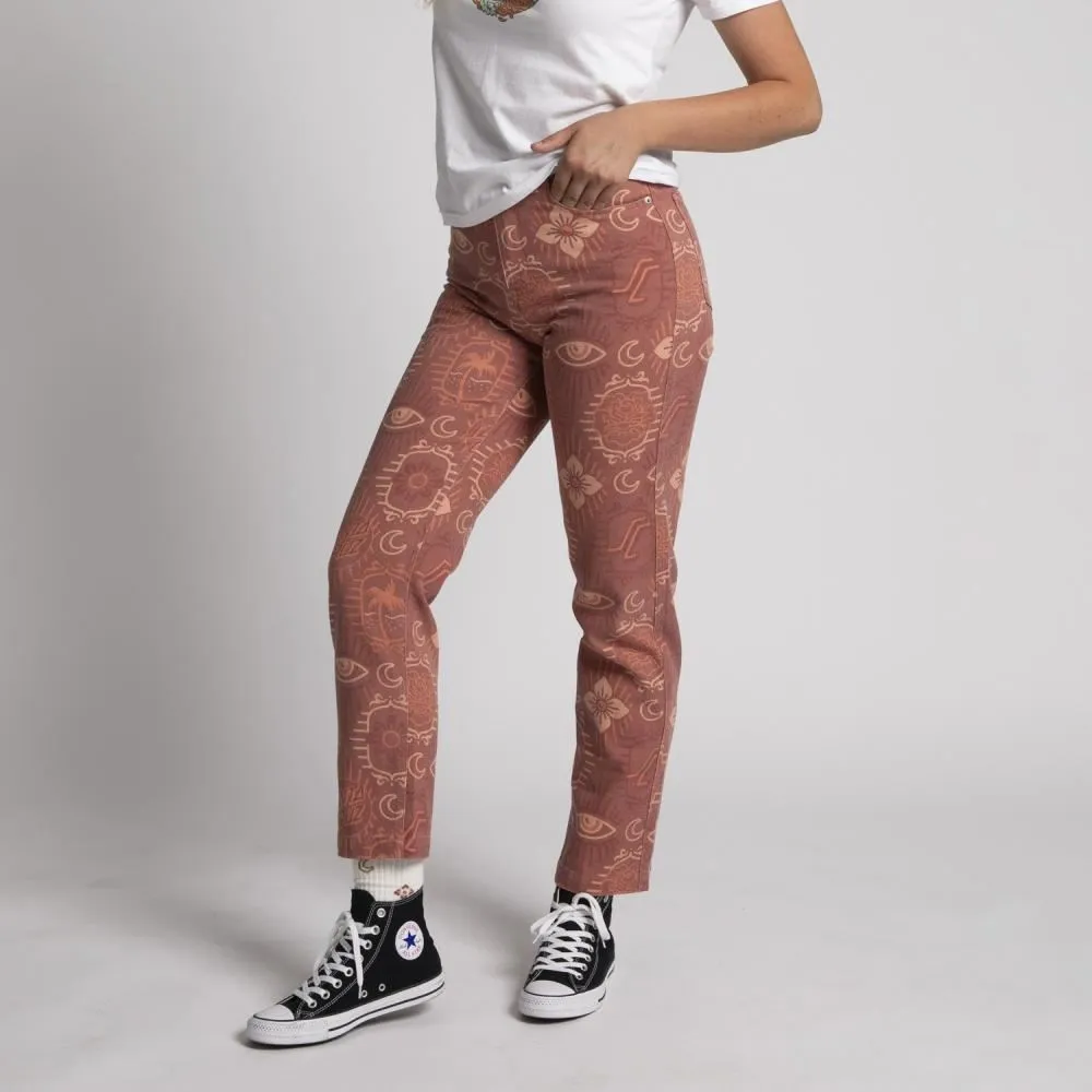 Santa Cruz Womens Pant Classic Dad Jeans - Red Patchwork