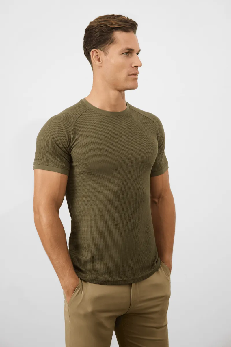Short Sleeve Waffle T-Shirt in Khaki
