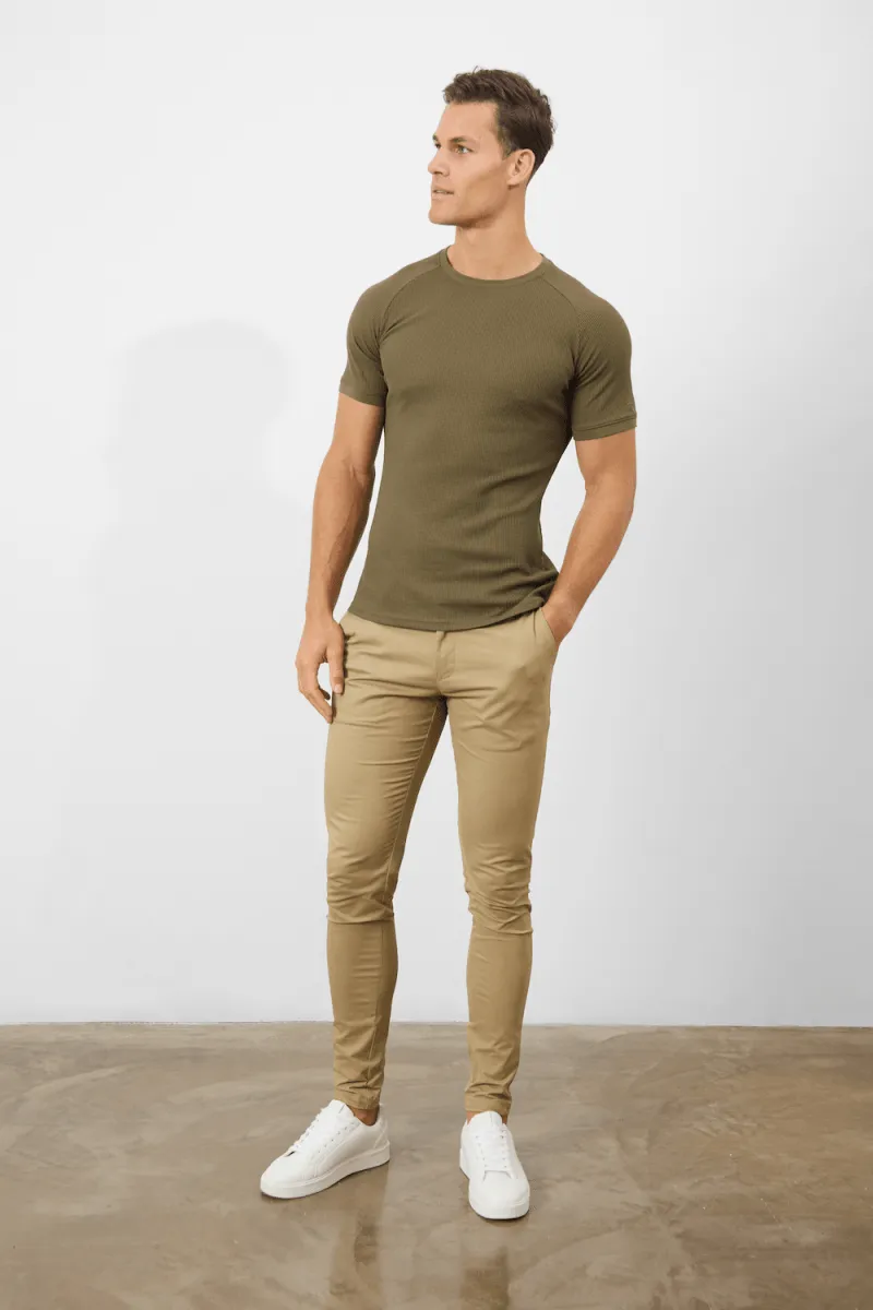 Short Sleeve Waffle T-Shirt in Khaki