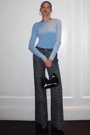 Snow Leopard Print Wide-Leg Jeans