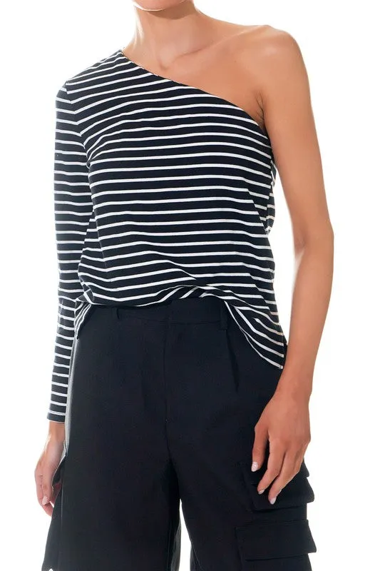 Stripe One Shoulder Top