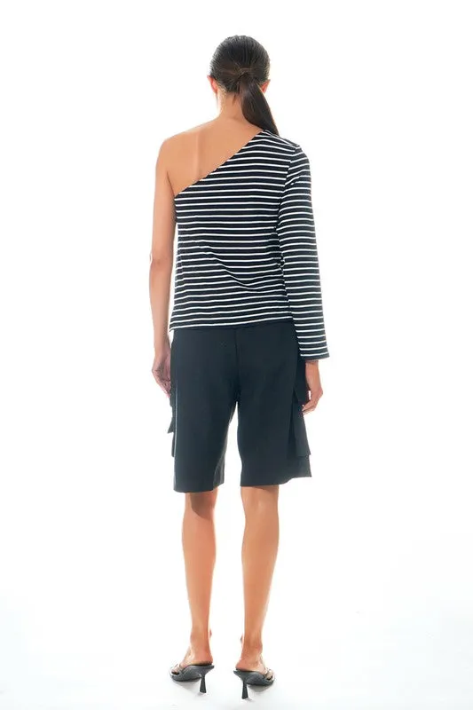 Stripe One Shoulder Top