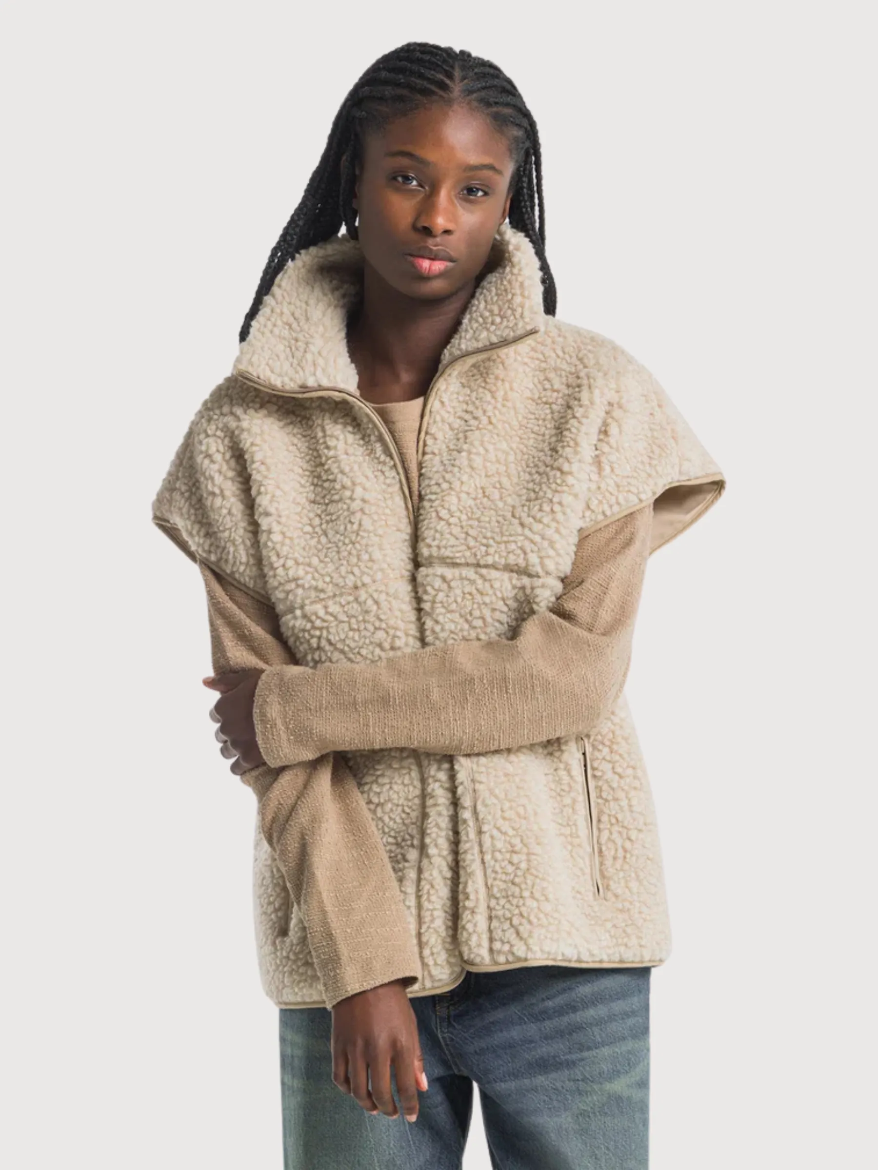 Suzaku Fog Sherpa Women Vest | King Of Indigo