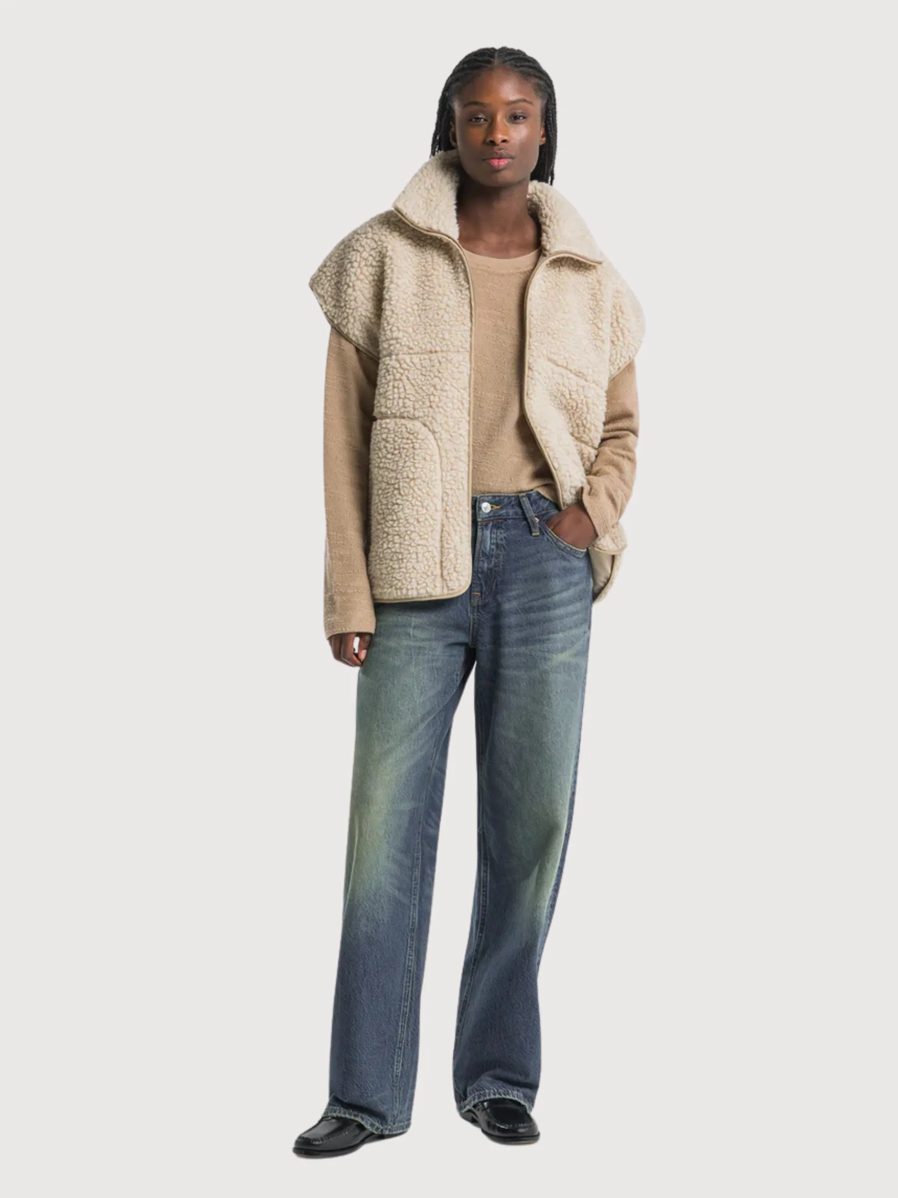 Suzaku Fog Sherpa Women Vest | King Of Indigo