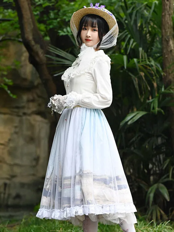 Sweet Lolita Overskirt Lace Light Sky Blue Tea Party Daily Casual Lolita Skirts