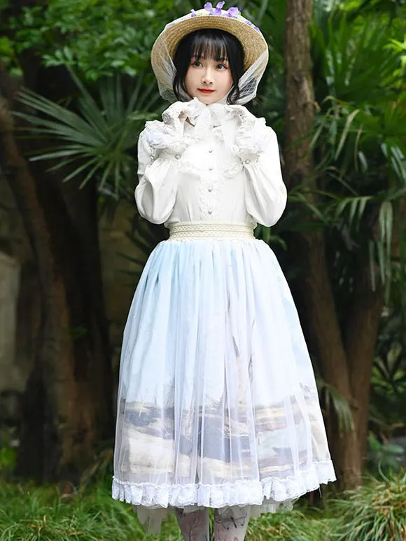 Sweet Lolita Overskirt Lace Light Sky Blue Tea Party Daily Casual Lolita Skirts