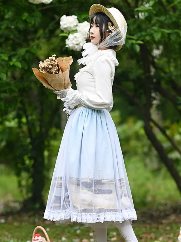 Sweet Lolita Overskirt Lace Light Sky Blue Tea Party Daily Casual Lolita Skirts