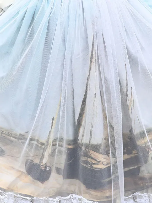 Sweet Lolita Overskirt Lace Light Sky Blue Tea Party Daily Casual Lolita Skirts