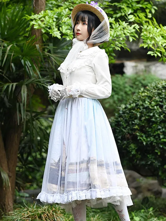 Sweet Lolita Overskirt Lace Light Sky Blue Tea Party Daily Casual Lolita Skirts