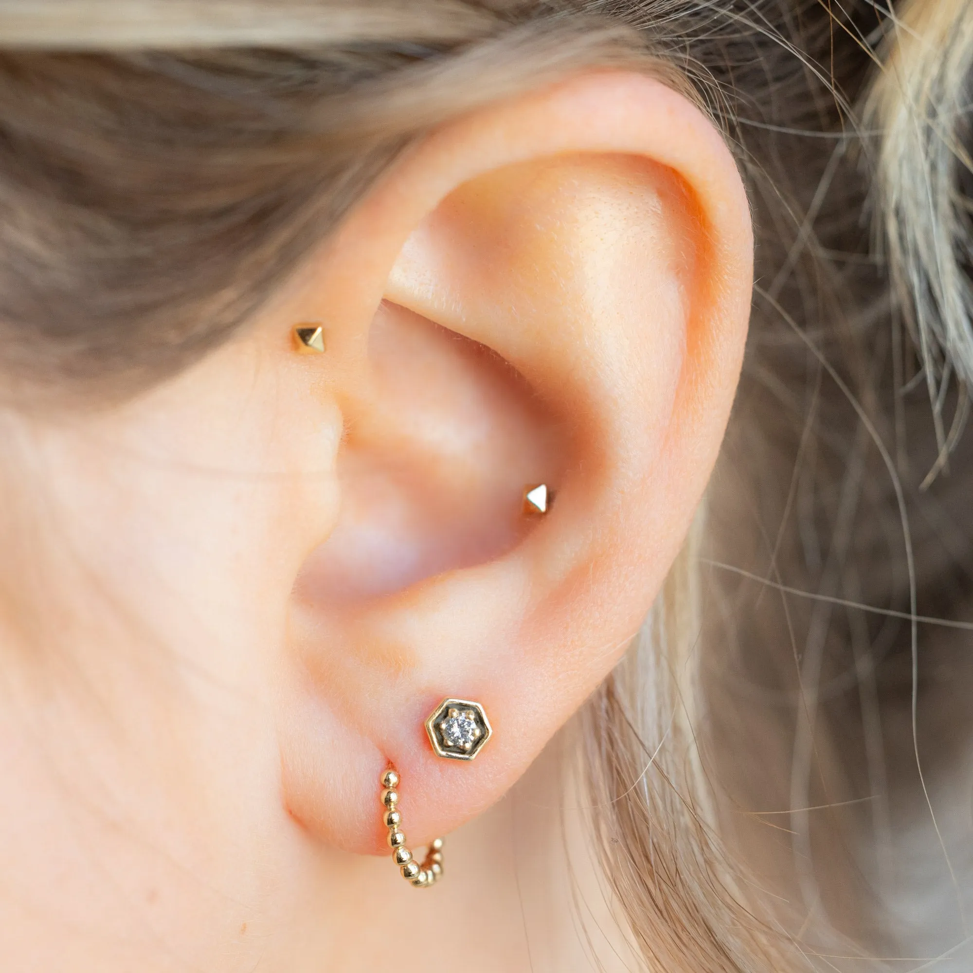 The Galaxy Salt and Pepper Diamond Hexagon Stud Earrings | 14K Yellow Gold
