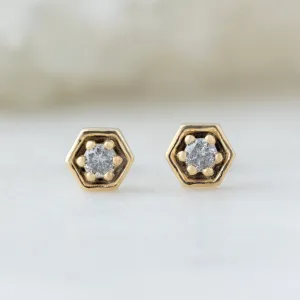 The Galaxy Salt and Pepper Diamond Hexagon Stud Earrings | 14K Yellow Gold